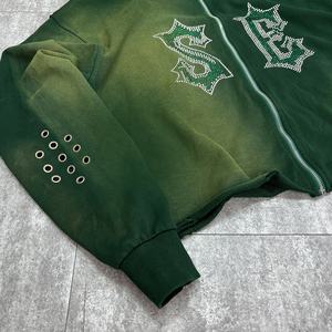 Sweat à capuche oversize à imprimé sérigraphique, effet délavé, avec fermeture éclair, en molleton français, avec strass, effet délavé à l'acide - Product Image 4