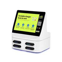 Kiosque de location de batteries externes partagées WeShare 60W, mini, de bureau, 4 emplacements, avec écran tactile blanc 10,1 pouces et scanner QR