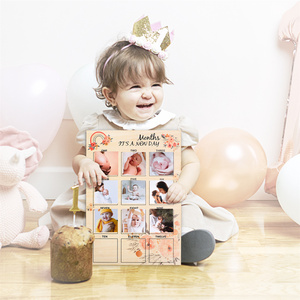 Cadre photo <span class=keywords><strong>en</strong></span> bois pour les étapes importantes de la première année du nouveau-né, affichage de photos de bébé, carte mensuelle commémorative de la croissance du nouveau-né - Product Image 3