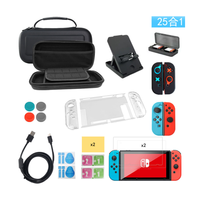 25 en 1 ensemble boîtier en cristal type-c câble câbles de données pour Nintendo Switch Console de jeu boîtes de rangement de protection sacs à main