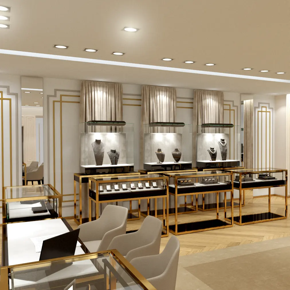 High end jewelry store interior design glass display cabinet for jewelry showroom