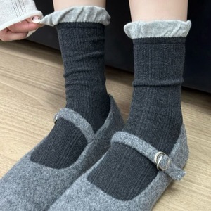 Calcetines holgados para mujer, hasta la pantorrilla, de color liso, térmicos, que mantienen el calor, de fibra de poliéster, gris oscuro, gris claro, marrón, blanco - Product Image 2