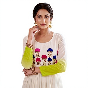 Robe de mariée indienne de luxe exclusive en Georgette Star avec broderie de fils de coton, longueur ras du sol, séchage rapide - Product Image 1