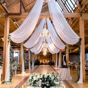 Rideaux de plafond blancs pour mariage, rideau en mousseline de soie en tissu transparent pour décoration de fête