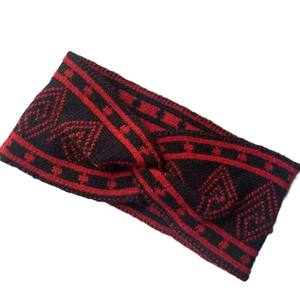 Fascia Vintage con coulisse in lana rossa con motivo a quadri in maglia a quadri <span class=keywords><strong>copricapo</strong></span> incrociato con Design a righe luna sciarpa da donna - Product Image 5