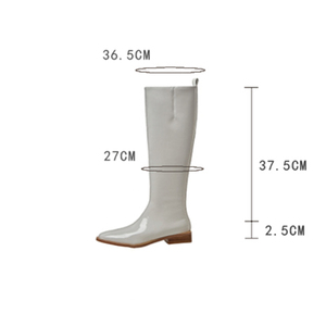 Bas prix d’usine <span class=keywords><strong>Lycra</strong></span> velours pad à l’intérieur <span class=keywords><strong>du</strong></span> talon bas en cuir verni femmes long genou bottes blanches - Product Image 2
