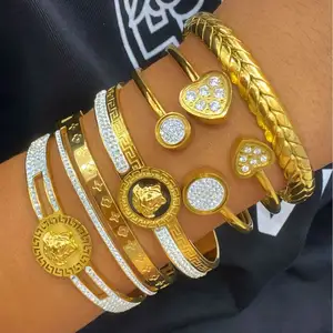 Thời Trang Mới Đến Vàng Mạ Thép Không Gỉ Bangles Trang Sức Hình Học Vòng Zircon Áp Lực Vòng Đeo Tay Bangles Cho Nam Giới Phụ Nữ