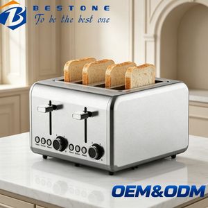 เครื่องปิ้งขนมปัง BESTONE 4 แผ่น สแตนเลส พร้อมตัวตั้งเวลาแบบกลไก ฟังก์ชั่นละลายน้ำแข็ง อุ่นอาหาร และยกเลิกการปิ้ง สำหรับใช้ในครัวเรือน - Product Image 1