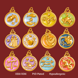 Pendentif rond en émail couleur plaqué or PVD 18 carats avec signes des 12 <span class=keywords><strong>mois</strong></span>, hypoallergénique, pour la fabrication de bijoux DIY, cadeau pour femme - Product Image 1