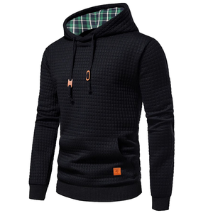 2025 Otoño Invierno colección hombres Casual de gran tamaño Jacquard pulóver Sudadera con capucha sólido diseño a cuadros suelto ajuste largo - Product Image 1