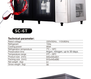Distributeur de vin en acier inoxydable OEM/ODM, unité autonome réfrigérée à température constante pour 6 bouteilles, usage domestique SC-6T - Product Image 5