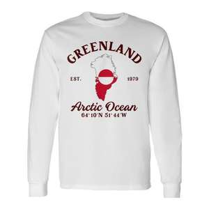 Camiseta de Manga Larga con Mapa y Bandera de Groenlandia, Coordenadas del Océano Ártico, Cuello Redondo Unisex, Ropa Promocional para Adultos - Product Image 1