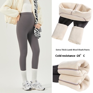 Extra Thick Lamb Fleece Outerwear <strong>Maternity</strong> Pants Winter Warm High Waist Belly Support with Adjustable Strap Shark Pants Design - Product Image 5