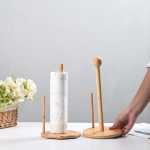 Bamboo <b>Kitchen</b> <b>Storage</b> Rack Round Multi Function Tissue Holder For Home Use - Product Image 4