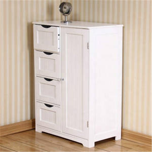 Armario de madera blanco con <span class=keywords><strong>4</strong></span> <span class=keywords><strong>cajones</strong></span>, 1 puerta, ahorro de espacio, para Baño - Product Image 1