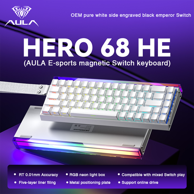 AULA HERO 68HE Mechanical Magnetic Switch Hot-swappable RGB Wired Gaming Keyboard Rapid Trigger 8K Return Esports Gamer