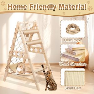 Wooden Cat <strong>Tower</strong> with Hammock Natural Sisal Climbing Frame Indoor Cat <strong>Play</strong> Gym for 20 Lbs Cats and Kittens - Perfect - Product Image 4