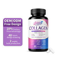 Complément alimentaire en capsules multi-collagène pour femmes, marque privée OEM, anti-âge, éclaircissant la peau, avec vitamine C et acide hyaluronique