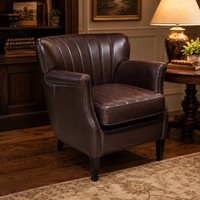Fauteuil en cuir véritable de style américain avec structure en bois, design moderne, idéal pour salon, chambre, salle à manger, lecture, appartement