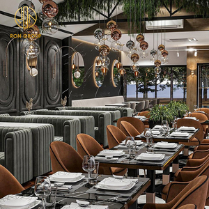 Muebles comerciales de hotel duraderos de diseño de lujo, cabina de terciopelo gris, sofá, asientos, mesa de restaurante de mármol, juegos de sillas para café - Product Image 1