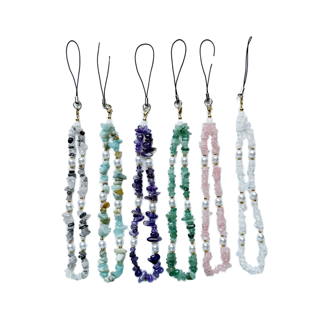 Creative Cute Natural Stone Gravel Mobile Phone Chain Amethyst Opal Green Aventurine Pink Crystal Stone Adjustable Phone Strap