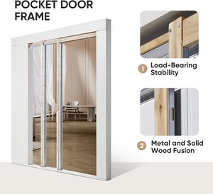 36 pouces. X 84 pouces. <span class=keywords><strong>Porte</strong></span> <span class=keywords><strong>coulissante</strong></span> de grange en verre trempé avec rail caché en aluminium miroir, 5 lumières égales avec verre dépoli - Product Image 6