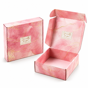 Stamped Eco-Friendly Custom Pink Watercolor Gold Foil Vein Full Print Corrugated Mailer <b>Box</b> <b>Foldable</b> Aircraft Shipping <b>Box</b> - Product Image 1