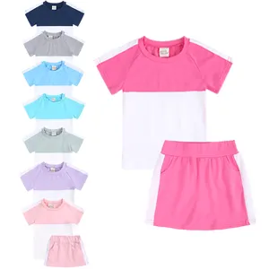 0-14 세 어린이 소녀 드레스 세트 면 운동복 여름 유아 의류 아기 소녀 의류 의상