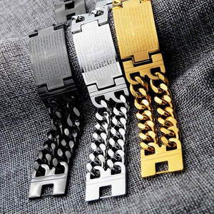 Pulsera y brazalete de moda para hombre de acero inoxidable 316L, chapado en oro de 14K y 18K, con eslabones cubanos y versículo bíblico, para hombre. - Product Image 5