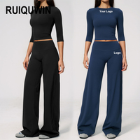 RUIQUWIN Kledingset met aangepast logo voor dames: ademende sport- en yogashirt, casual sportbroek, zachte fitness joggingpak
