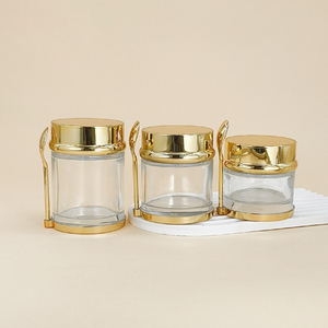 Bán Buôn Sang Trọng 30G 50G 80G 100G Vàng Mỹ Phẩm Lọ Thủy Tinh Bạc Skincare Mặt Kem Jar <span class=keywords><strong>Container</strong></span> Với Vàng Cơ Sở Và Muỗng - Product Image 3