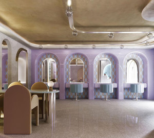 Dernier modèle de salon de beauté violet Mobilier de barbier pour intérieur coiffure Décoration boutique manucure ongles - Product Image 3