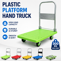 Chariot à outils pliable à quatre roues avec poignée, plateforme en plastique, capacité 300 kg, pour stockage industriel, entrepôt, OEM