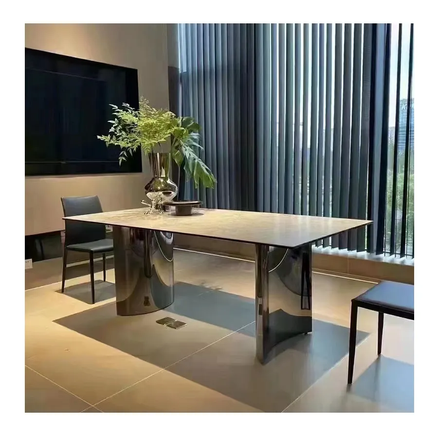 Modernes Luxus-Design Marmorplatte Esstisch 6 Stühle Set Esszimmer möbel Tisch und Stühle für Restaurant Edelstahl
