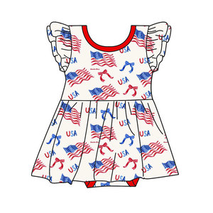 Robe personnalisable pour bébé fille, imprimé drapeau américain, design nœud patriotique 4 juillet, robe pour tout-petit, robes tourbillon personnalisées pour nourrisson - Product Image 1