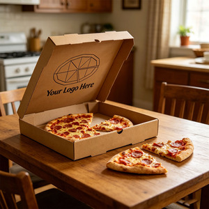 Boîte à pizza carrée en papier kraft en gros avec gaufrage, prête à être expédiée pour les petites entreprises, avec logo personnalisé et emballage de marque propre - Product Image 2