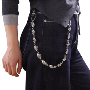 Chaîne de taille à motif squelette Yuelyueli, en argent tibétain, simple couche, style Hip Hop, pour Halloween, chaîne de corps tendance - Product Image 1