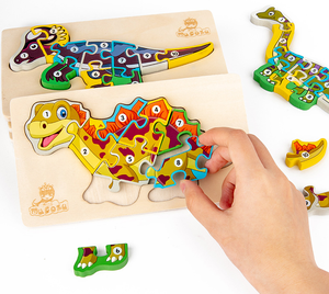 temprana digital alfabeto cognitivo rompecabezas de madera 3D dinosaurio rompecabezas los niños juguetes de los niños Juego - Product Image 1