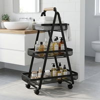 Chariot utilitaire à 3 niveaux avec poignée en bois, chariot de rangement en métal grillagé, organisateur mobile pour cuisine, salle de bain, bureau