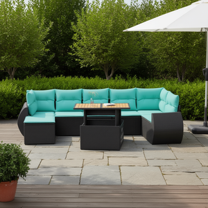 Set di divani da giardino in polyrattan nero da 8 pezzi con cuscini, mobili da esterno dal design contemporaneo - Product Image 2