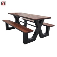 Table de pique-nique de patio Banc d'extérieur Table et chaises de salle à manger Chaises en bois plastique Banc de jardin