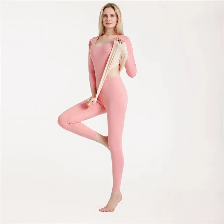 Silk Velvet Women's O-neck Long Johns Seamless ladies Thermal Underwear Sets Womens High Elastic Leggings Underwear