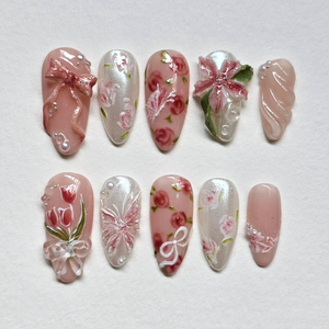 Unterstützen Sie benutzer definierte Ihre eigenen Designs und Verpackungen Hochwertige 10 Stück 100% hand gefertigte Presse auf Nägeln 3D Nail Art Falsche Nägel - Product Image 2