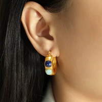 Pendientes de Aro en Forma de C de Acero Inoxidable con Baño de Oro y Piedra Natural, Regalo para el Día de la Madre con Certificación CE