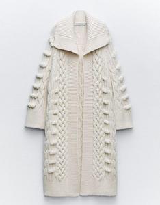 ผู้ผลิตเสื้อคาร์ดิแกนแบบกำหนดเอง เสื้อโค้ทไหมพรมยาวสำหรับผู้หญิง ฤดูใบไม้ร่วง ฤดูหนาว ผ้าฝ้ายถักลายเคเบิล เสื้อคาร์ดิแกนยาวสำหรับผู้หญิง - Product Image 2