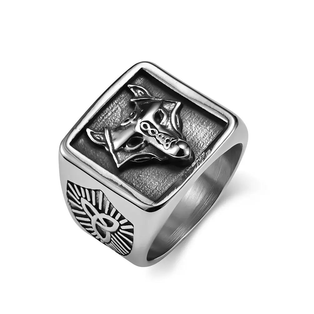 Vintage style nordique Viking loup tête titane acier anneau triangle éternel noeud symbole culturel bijoux