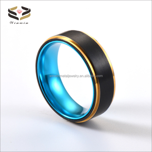 Hot Selling <strong>Titanium</strong> <strong>Ring</strong> for Men Fashion Jewelry <strong>Black</strong> and Gold Plated Turquoise Aluminum Inner <strong>Titanium</strong> Wedding <strong>Ring</strong> - Product Image 2
