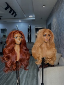 Parrucche Frontali in Pizzo <span class=keywords><strong>Biondo</strong></span> <span class=keywords><strong>Rame</strong></span>/Bisque con Capelli Umani, 100% Capelli Vergini Grezzi, Senza Colla, Ondulati, Pre-Piumati - Product Image 5