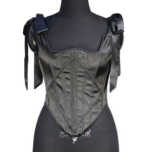 Top corsé de satén para mujer con tirantes ajustables, bustier con varillas, top corto estilo vintage Y2K, chaleco ajustado al cuerpo - Product Image 6