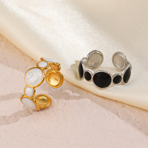 2025 été à la mode Simple conception géométrique goutte à goutte huile argent anneaux pour femmes plaqué or en acier inoxydable bijoux accessoires - Product Image 1